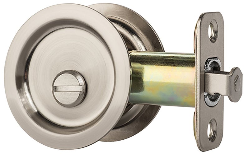 Dynasty Hardware Pocket Door Latch, Round Sliding Handle for Hall or Closet, Non-Locking Passage Pull, Easy Install Pocket Door Hardware, Aged Satin Nickel Finish, 2-3/8" Backset, Universal Fit - Image 2